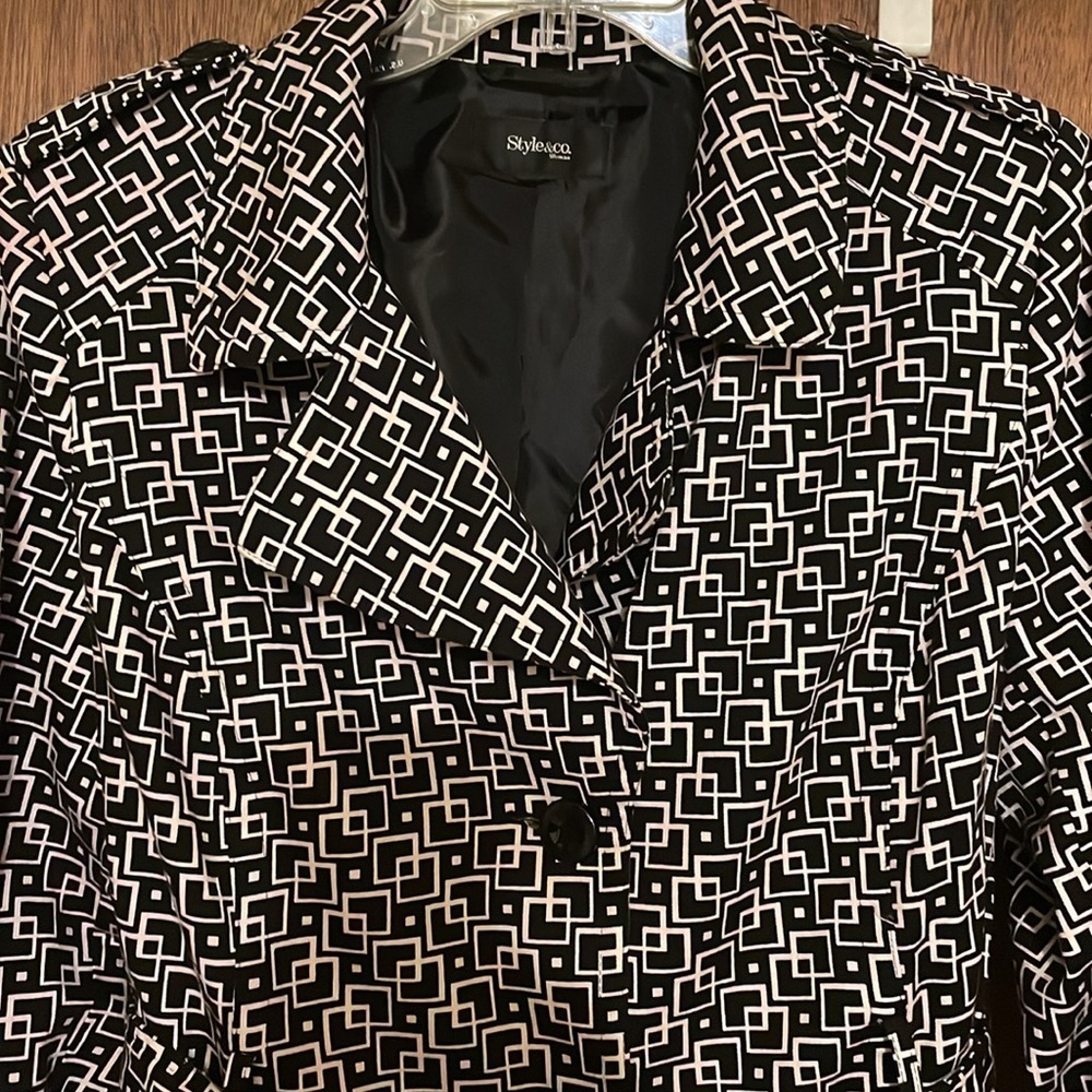 Style & Co black and white geometric pattern pea coat​ - Picture 2 of 5